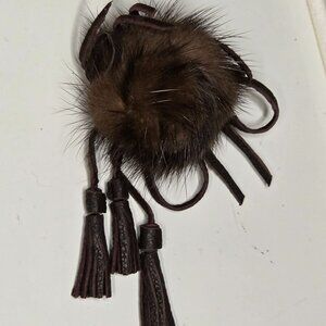 Vintage‎ Soft  Brown Lamb Leather & Mink Brooch